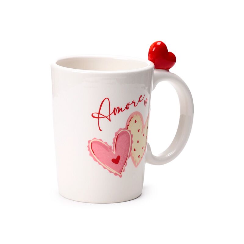 Taza de cerámica con asa en forma de corazón Amore
