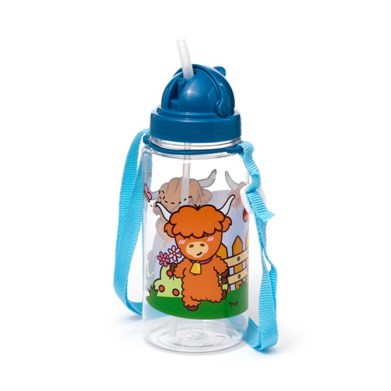 Bottiglia d'acqua per bambini Ecozen 450 ml Flip Straw Adoramals Highland Koe