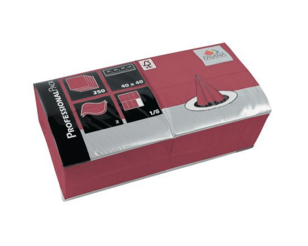 Servilleta celulosa rojo burdeos 2 capas 33 cm 1 fasana de 4 pliegues (250 piezas)