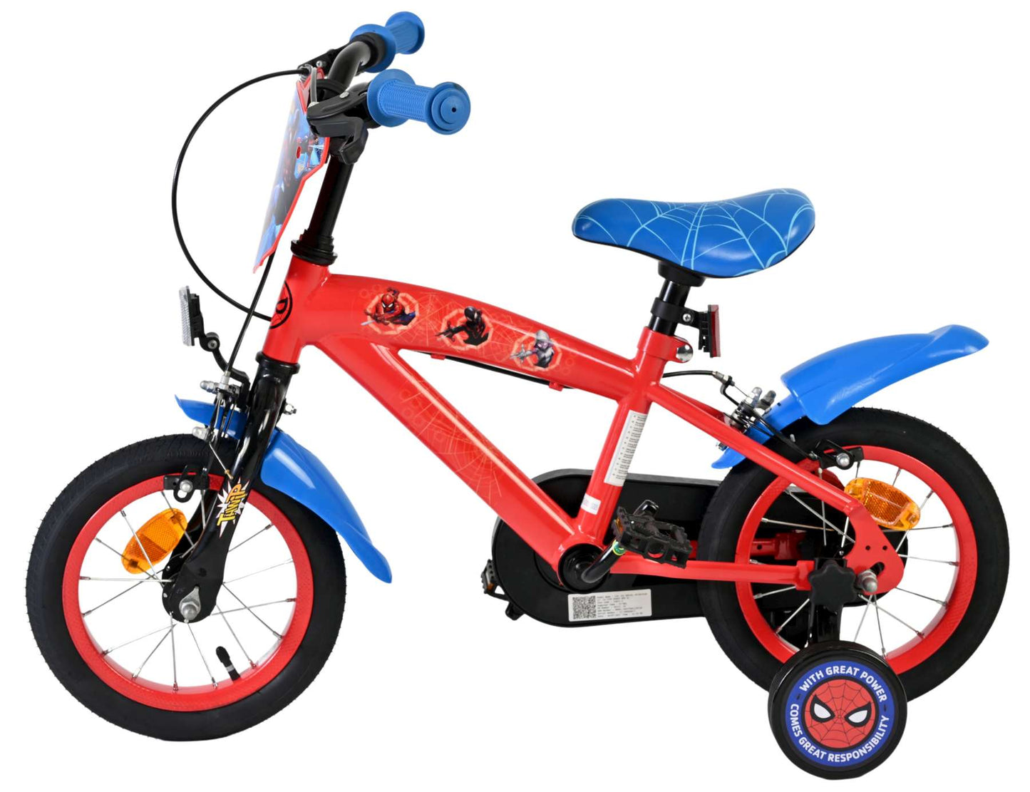 Bicicletta per bambini Spiderman Spider-Man - ragazzi - 12 pollici - blu rosso - due freni a mano