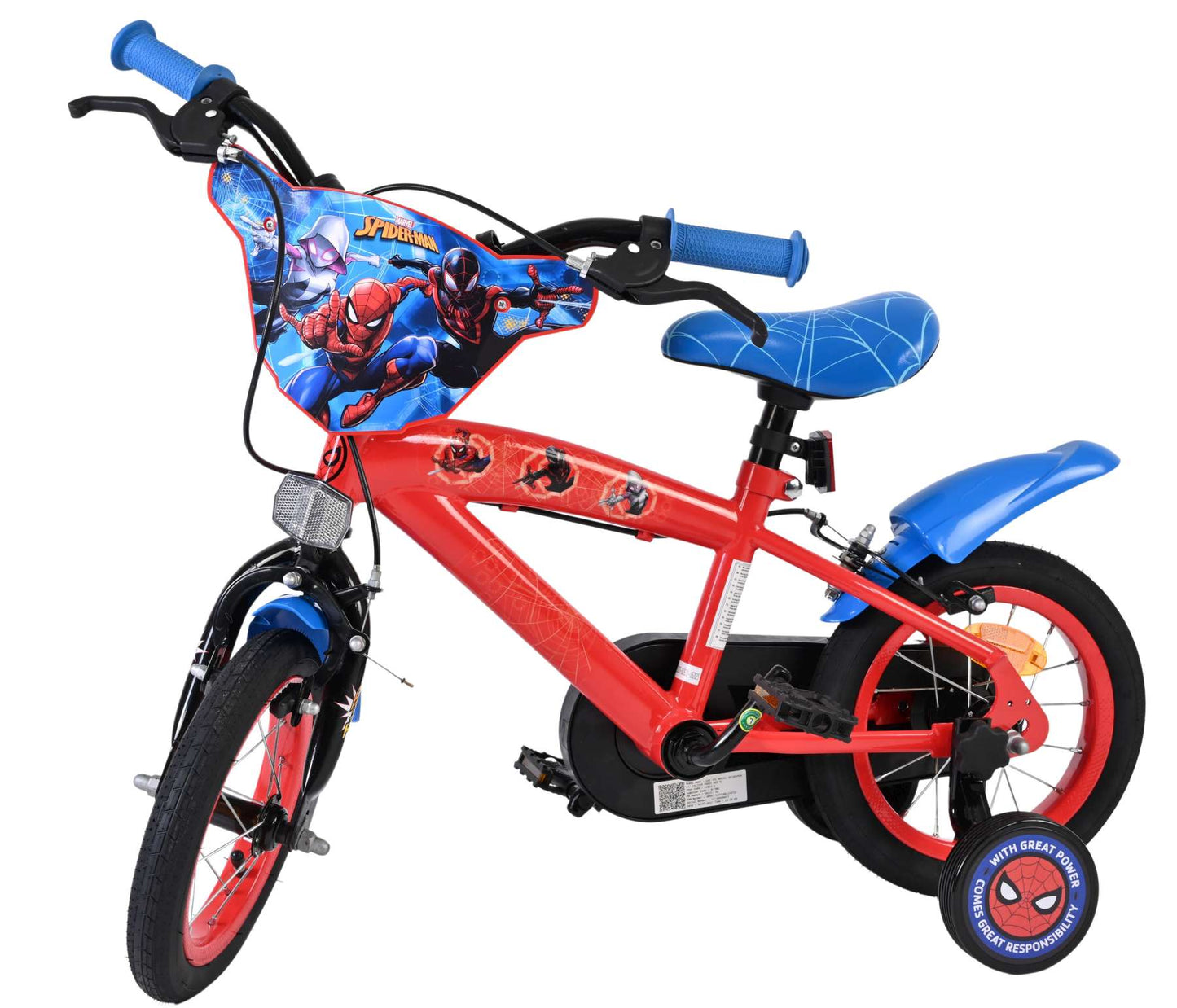 Bicicletta per bambini Spiderman Spider-Man - ragazzi - 12 pollici - blu rosso - due freni a mano