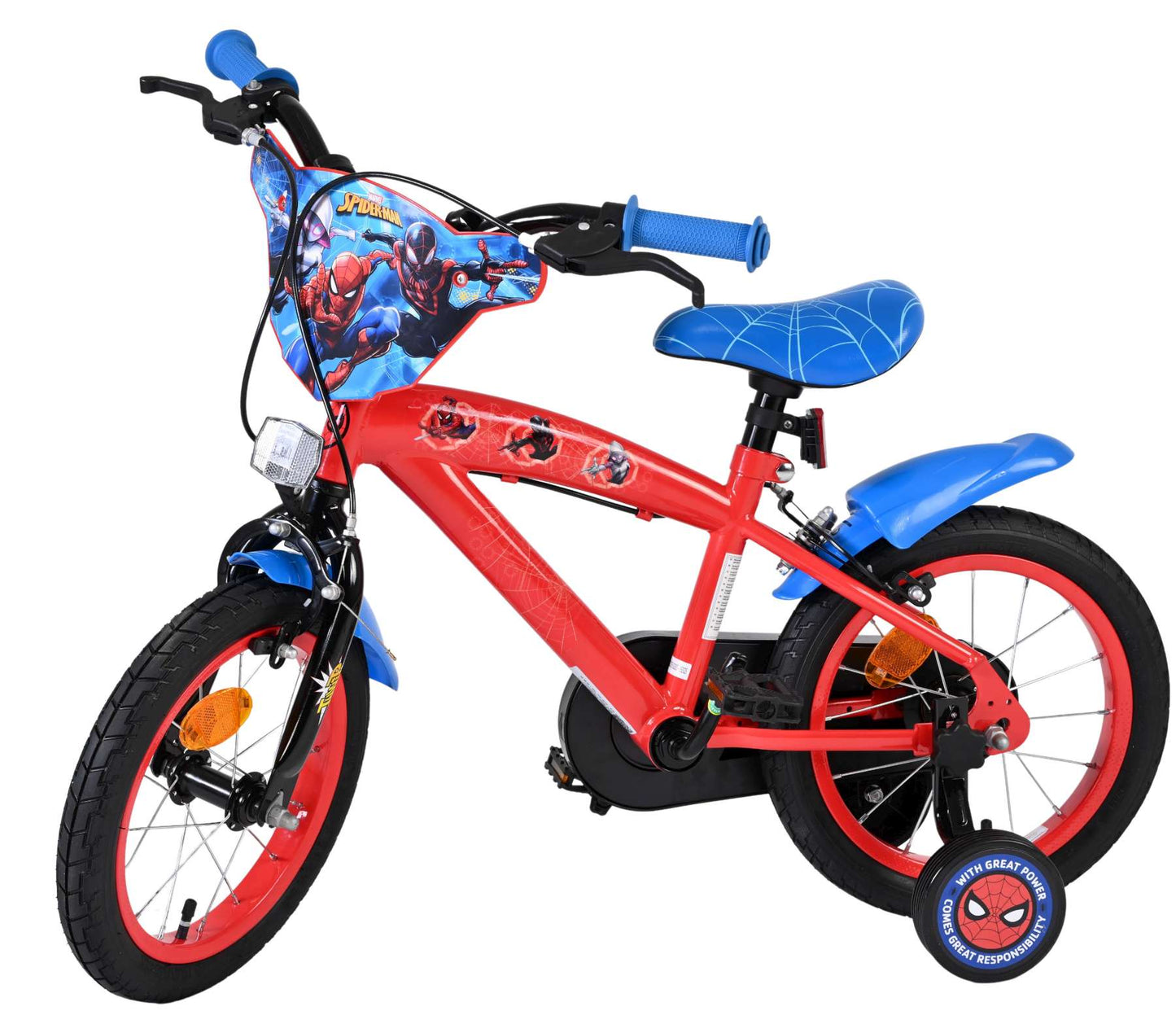 Bicicletta per bambini Spiderman Spider-Man - ragazzi - 14 pollici - blu rosso - due freni a mano