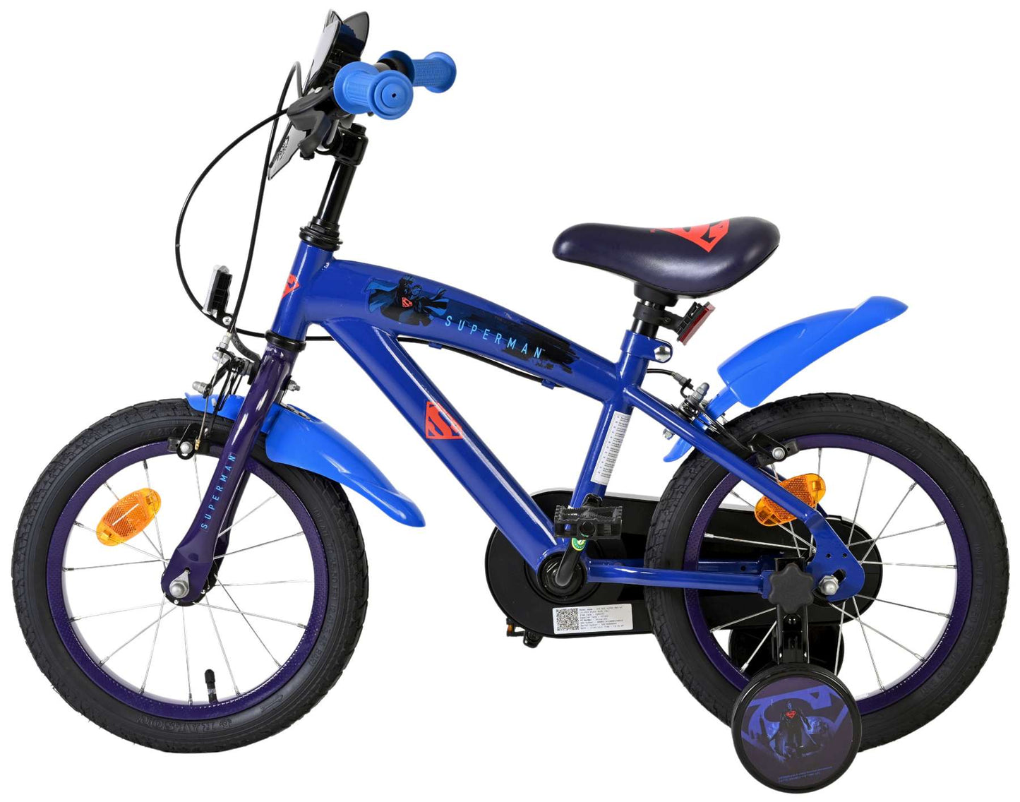 Bicicletta per bambini Superman - ragazzi - 14 pollici - blu - due freni a mano