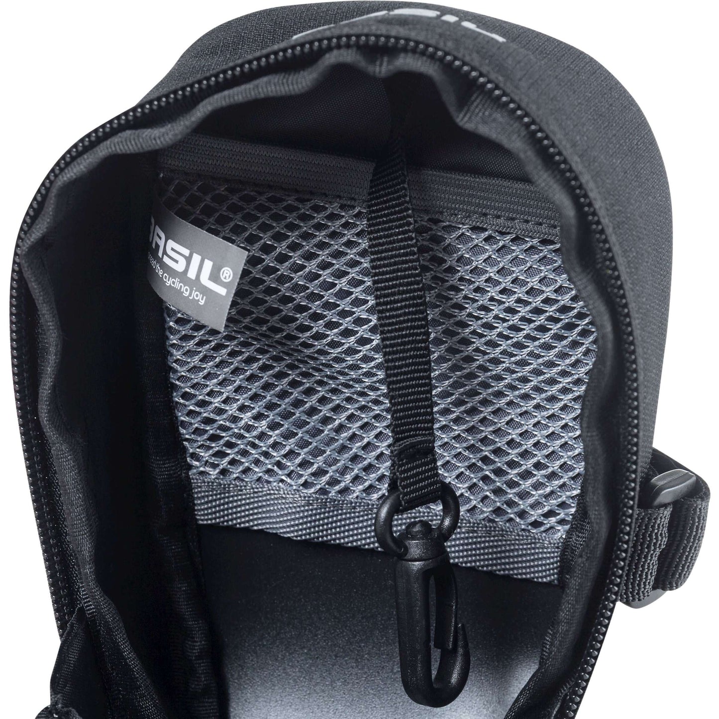 Bacina de silla de montar Basil Mada - Compact, negro, 1L, velcro, accesorio para bicicletas