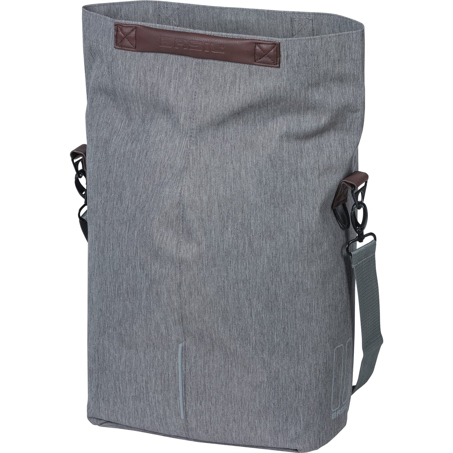 Basil City Shopper - fietsshopper, grijs melee, 14-16L, vegan leder, waterkerende vouwsluiting, reflectie