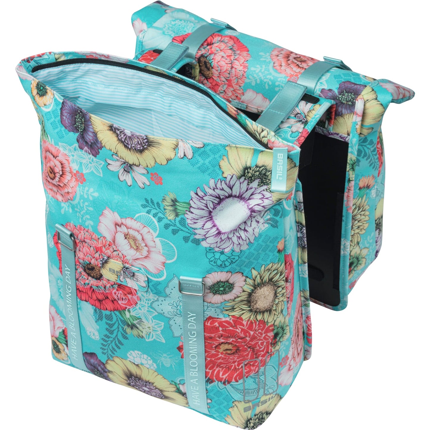 Boba de bicicleta doble Basil Bloom Field - Pet impermeable, reciclada - 28-35L - Azul cielo