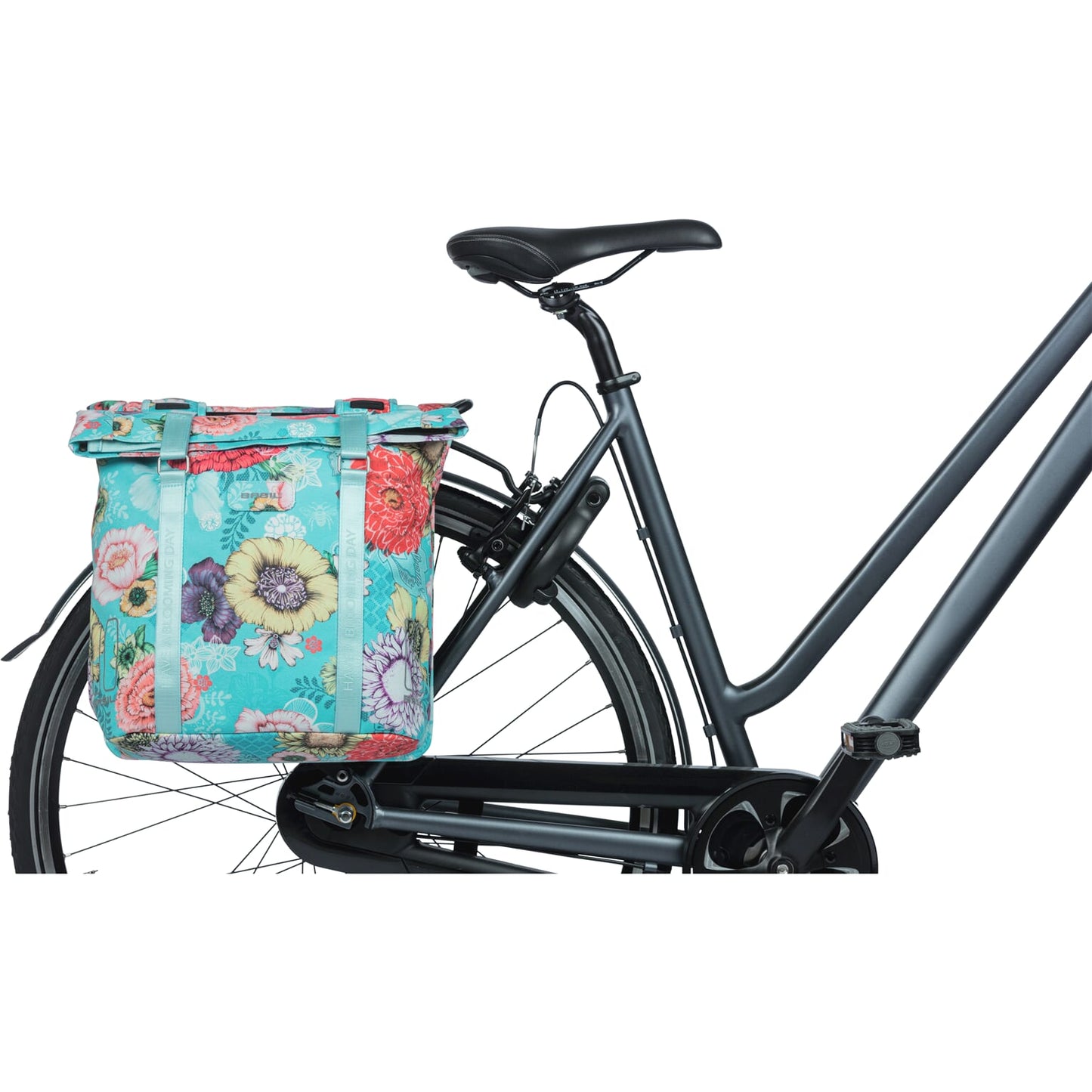 Boba de bicicleta doble Basil Bloom Field - Pet impermeable, reciclada - 28-35L - Azul cielo