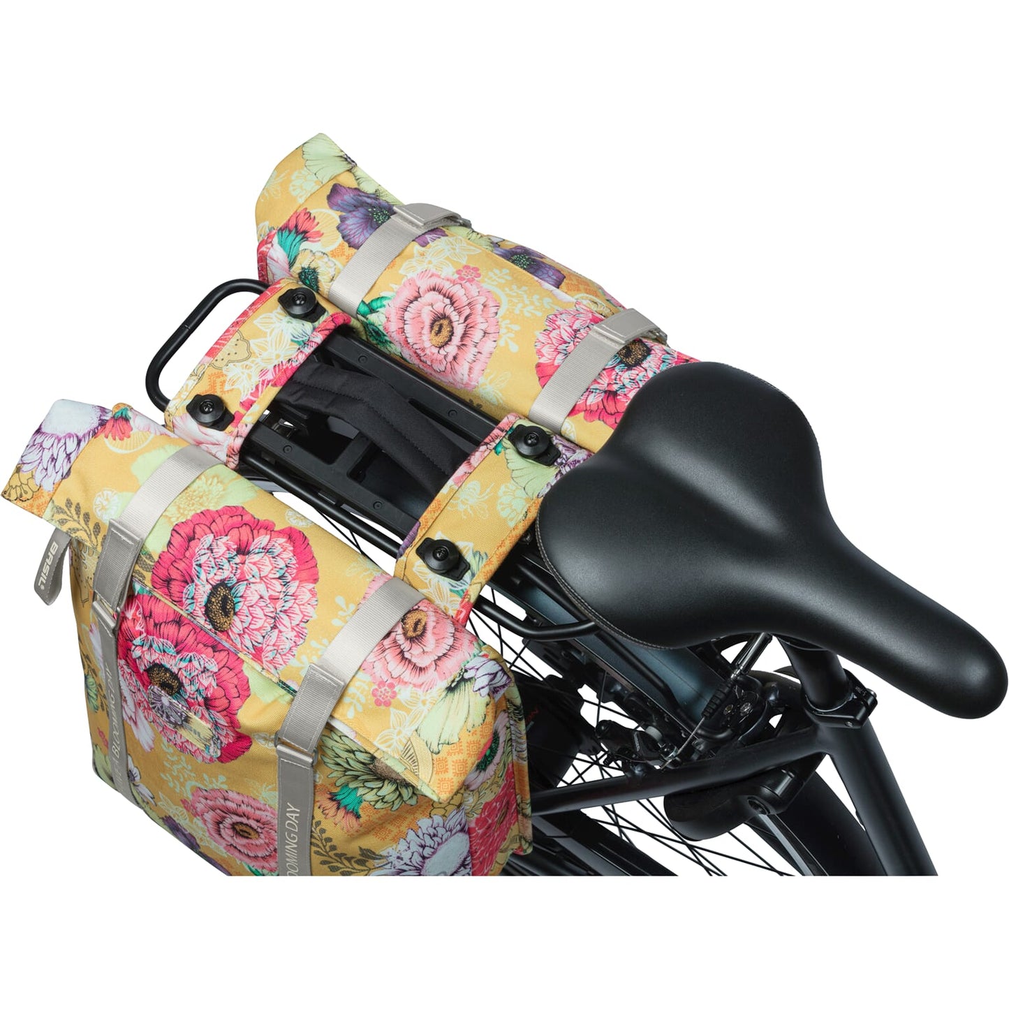 Bolso de bicicleta doble de campo Basil Bloom, impermeable, amarillo miel, 35L