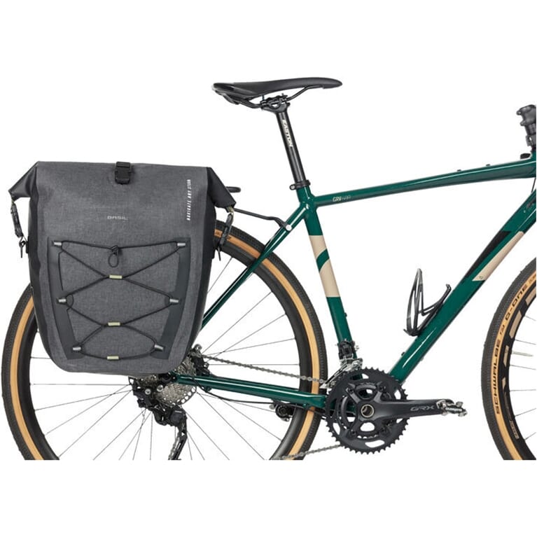 Boba de bicicleta lateral de Basil Navigator Storm Mik - Bolsa de bicicleta individual deportiva y funcional - Negro - 100% impermeable