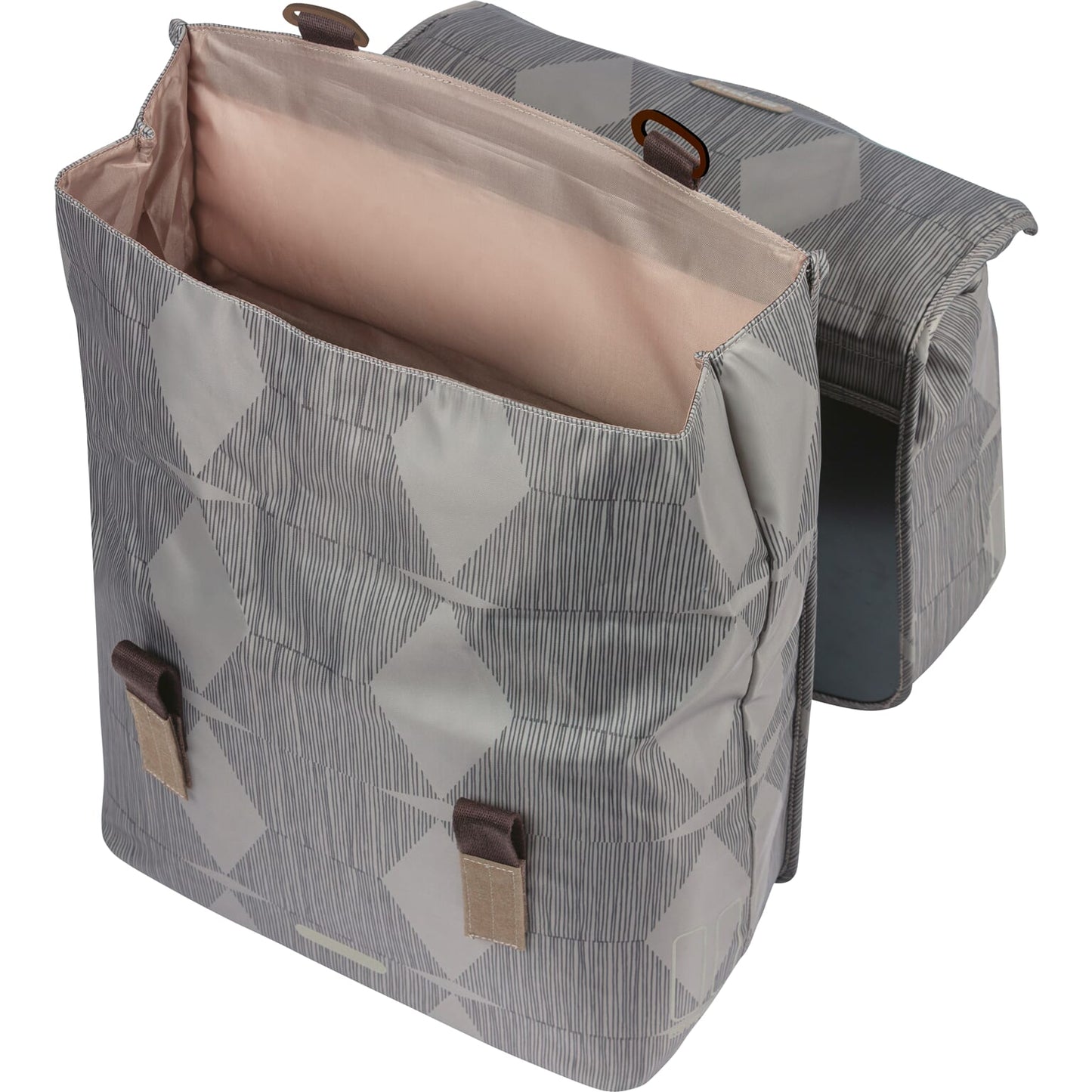 Basil Elegance dubbele fietstas, chateau taupe, gerecycled PET, Universal Bridge, 40-49L