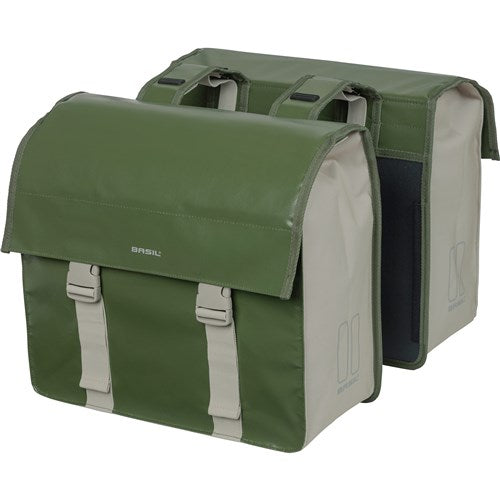 Basil Urban Load dubbele fietstas - waterdicht tarpaulin polyester - groen zand - 48-53L