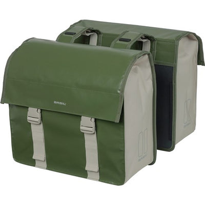 Boba de bicicleta doble de carga urbana de albahaca - poliéster de lona impermeable - arena verde - 48-53L