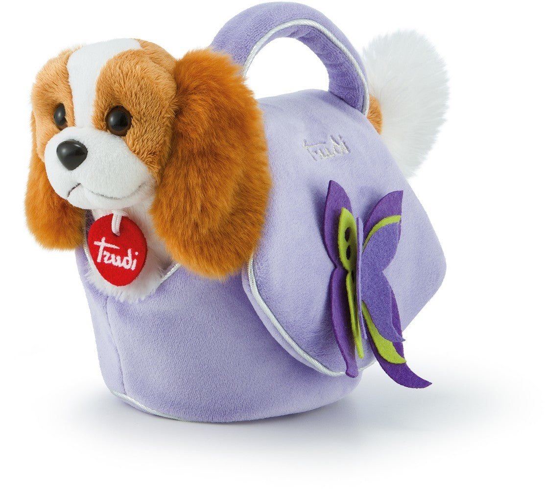Perrito Trudi en bolso lila con mariposas: 11x18x26 cm (xs-29717)