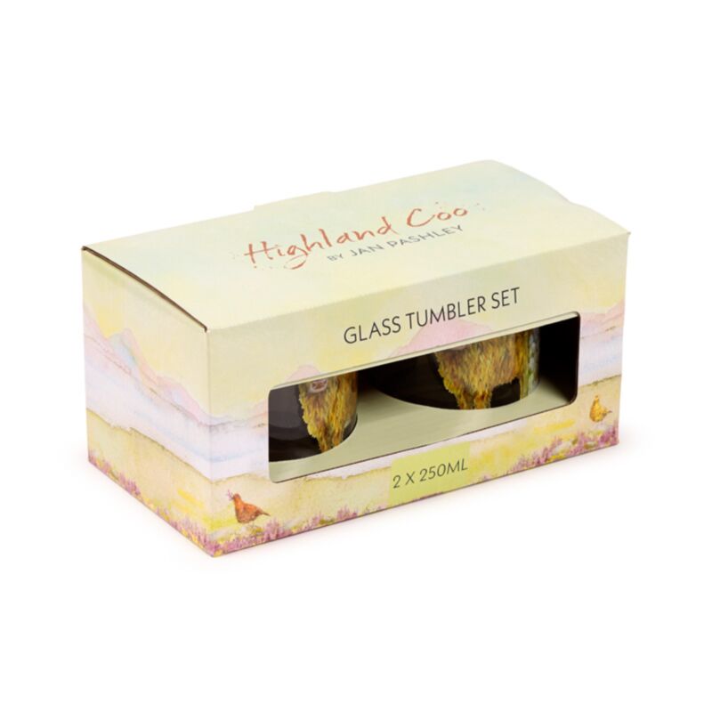 Jan Pashley Highland Cow Set 2 bicchieri di vetro 350 ml