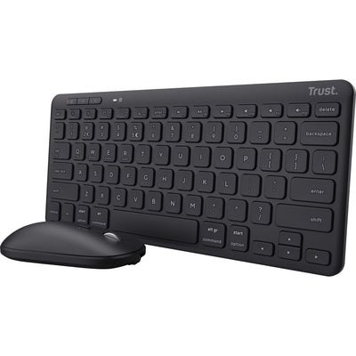 Trust lyra multi-device wireless keyboard mouse, desktopset (zwart, us lay-out, scissor switches, 800 - 1.600 dpi, 2,4 ghz usb, bluetooth, 65%)