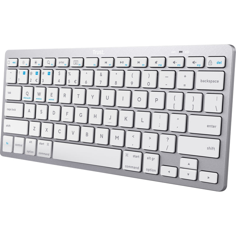 Trust wireless bluetooth keyboard, toetsenbord (grijs wit, us lay-out, scissor switches, bluetooth 4.0)
