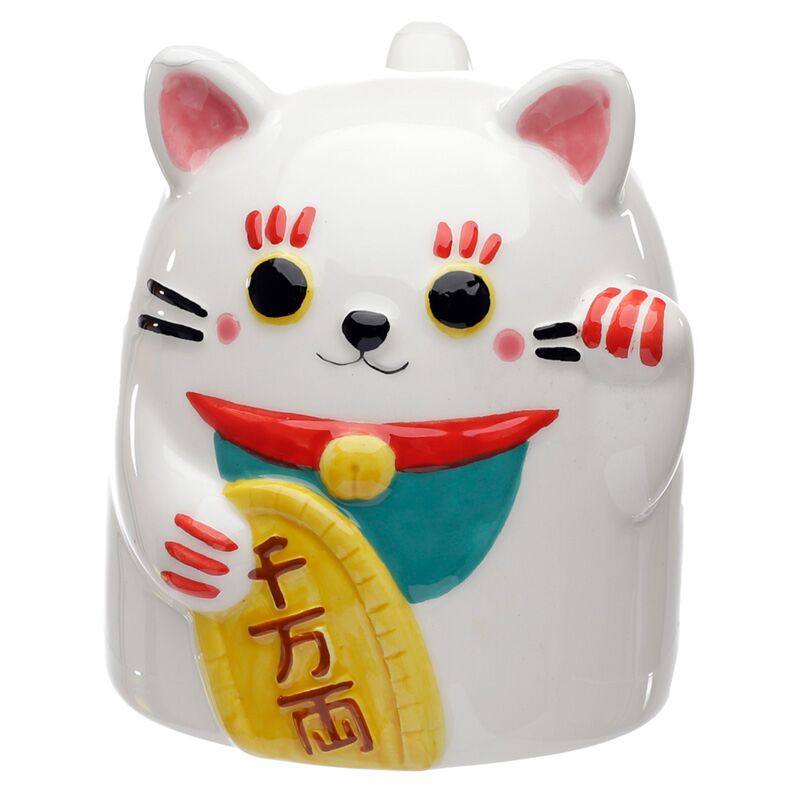 Maneki Neko Felicidad Cat Upside Down Ceramic Taza