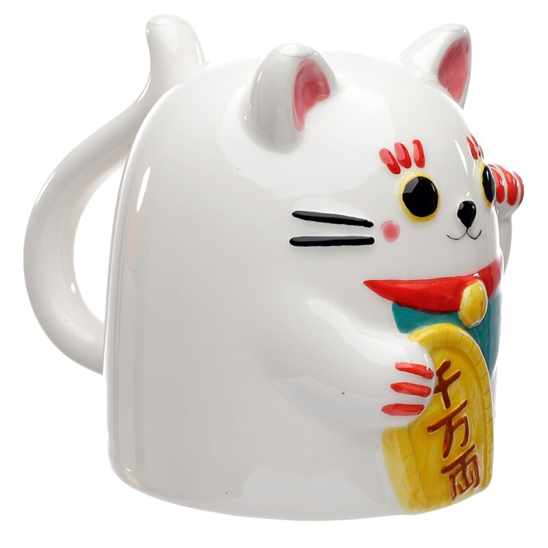 Maneki Neko Felicidad Cat Upside Down Ceramic Taza