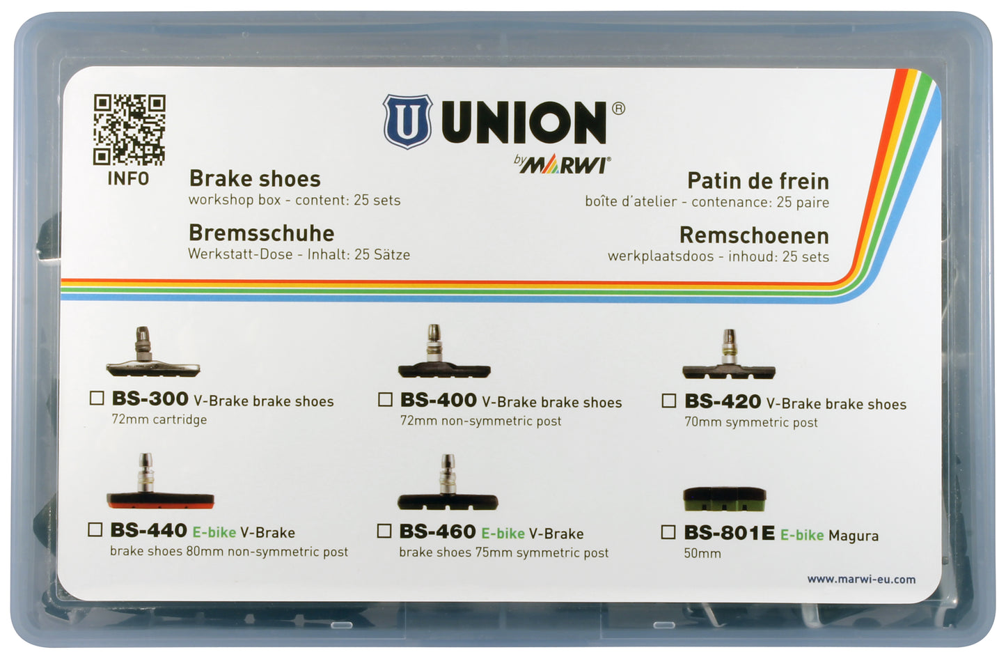 Marwi Velgrem Block Set BS-460 V-Brake 75mm (Sym.) (25st)