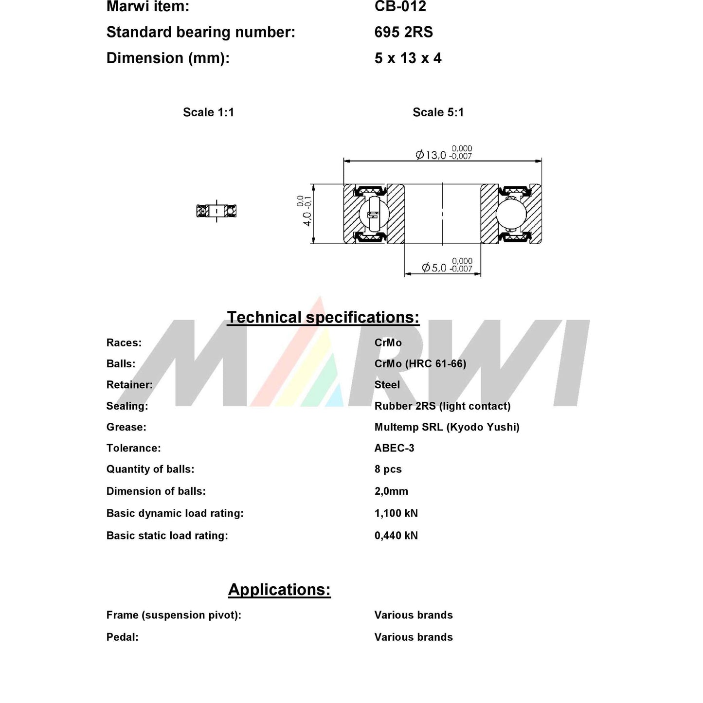 Marwi Kogellager CB-012 695 2RS 5X13X4