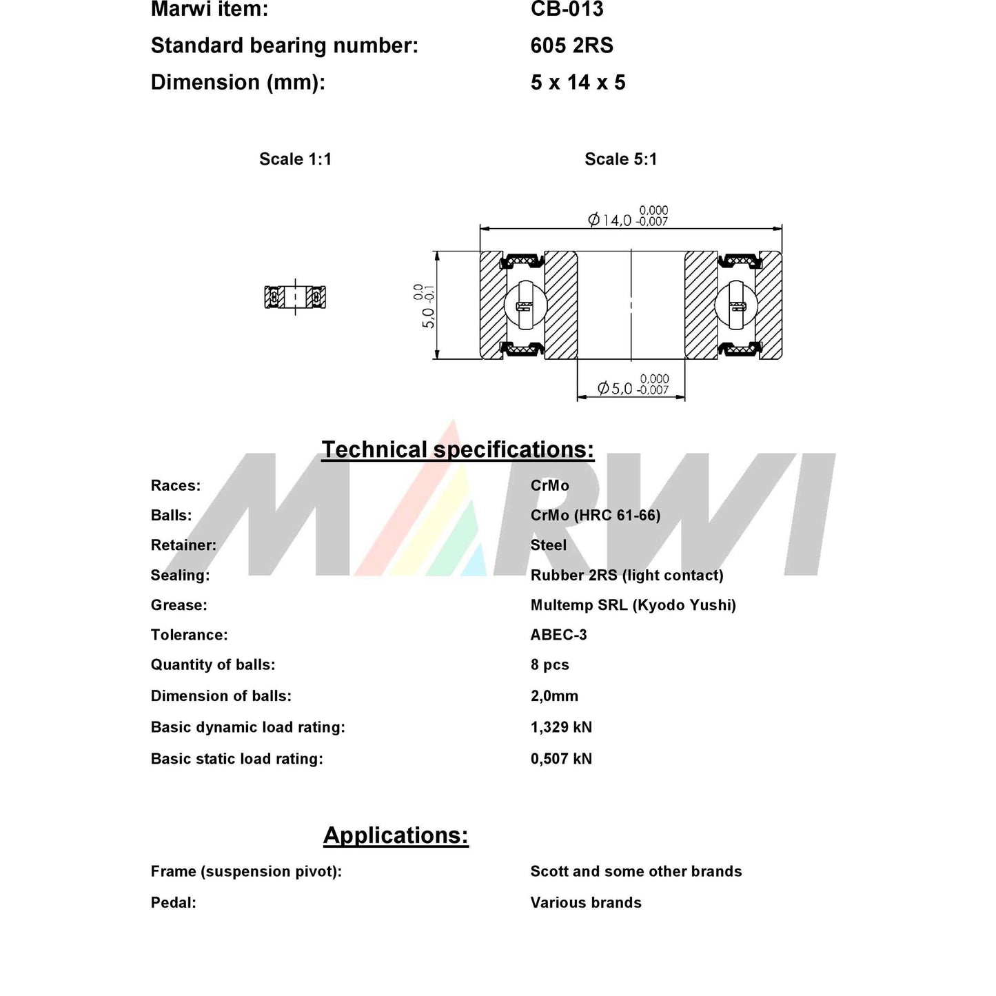 Marwi Kogellager CB-013 605 2RS 5x14x5