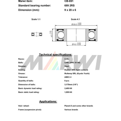 Marwi Kogellager CB-051 699 2RS 9x20x6