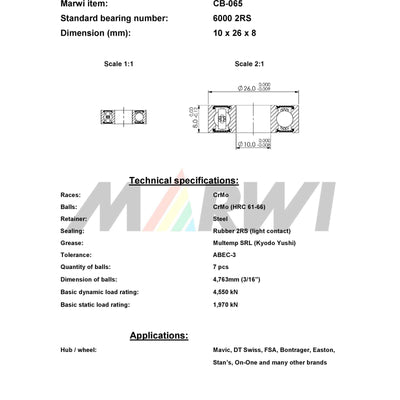 Marwi Kogellager CB-065 6000 2RS 10x26x8