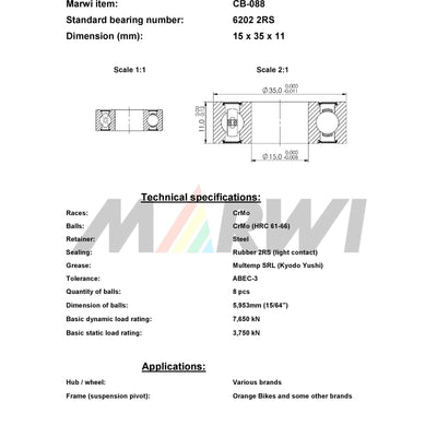 Marwi Kogellager CB-088 6202 2RS 15X35X11