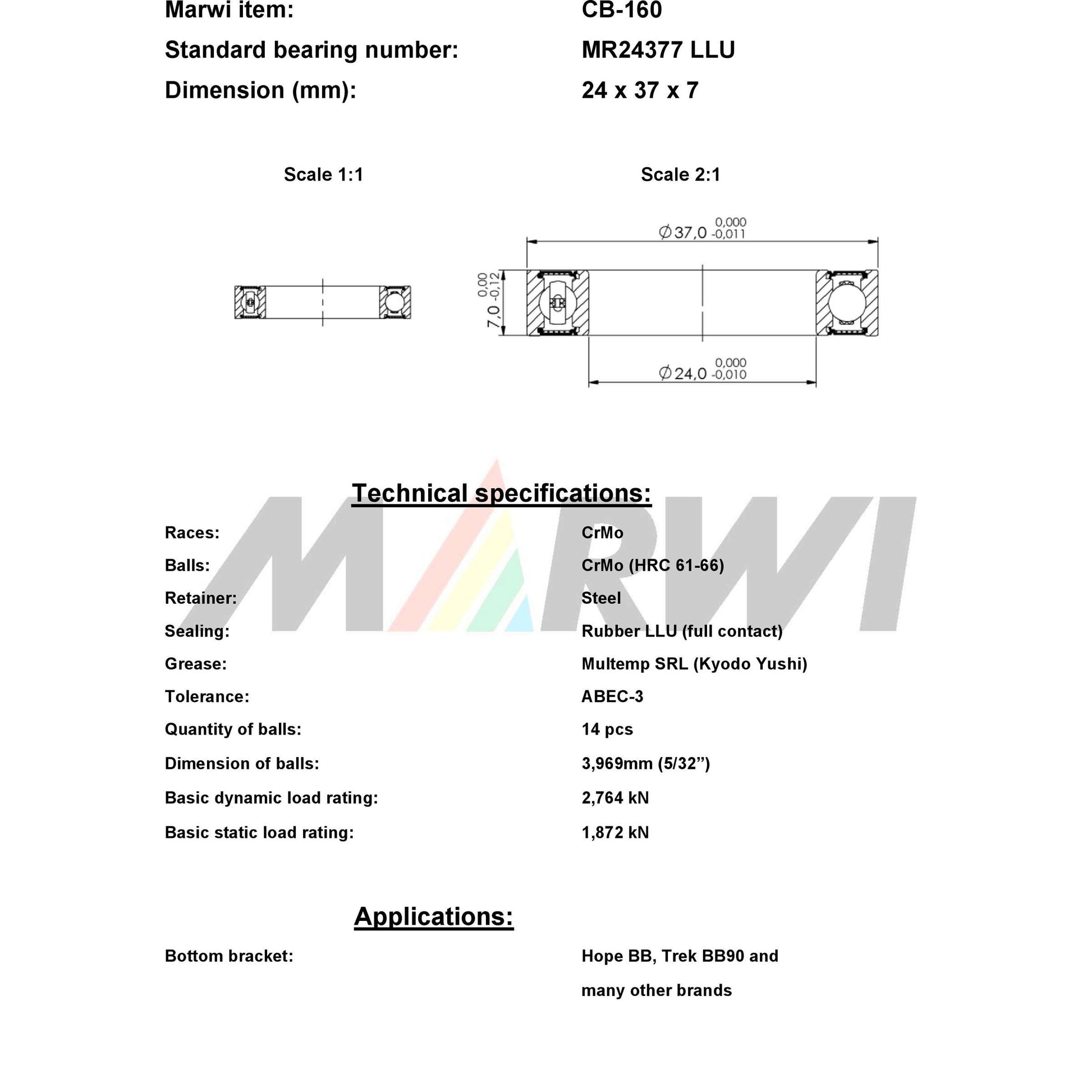 Marwi Kogellager CB-160 MR24377 24x37x7 2rs
