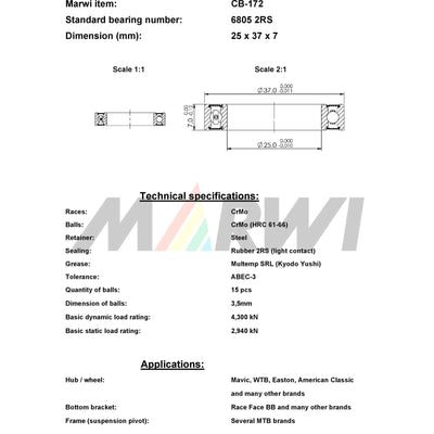 Marwi Kogellager CB-172 6805 2RS 25X37X7