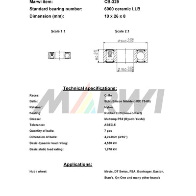 Union Kogellager CB-329 6000 LLB 10x26x8 Ceramic