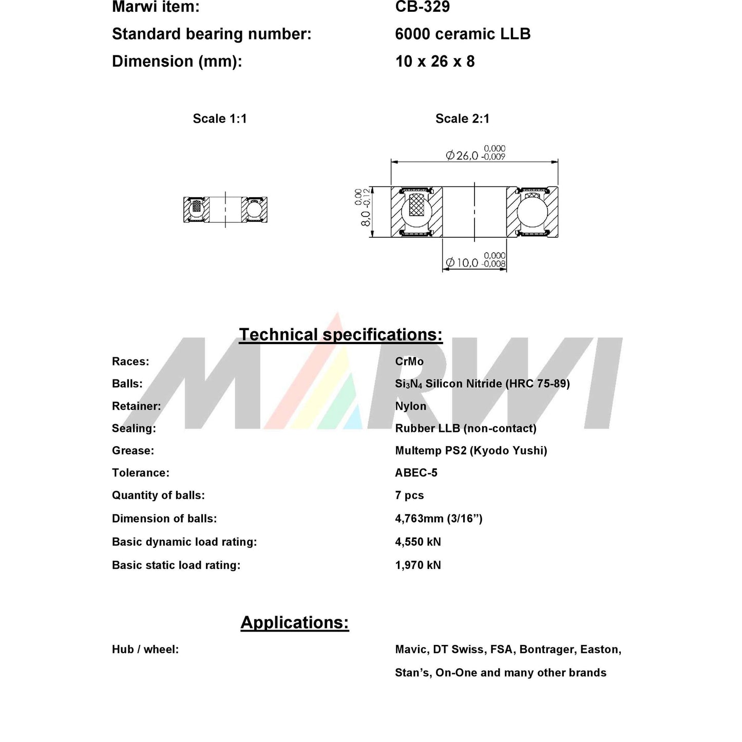 Union Kogellager CB-329 6000 LLB 10x26x8 Ceramic