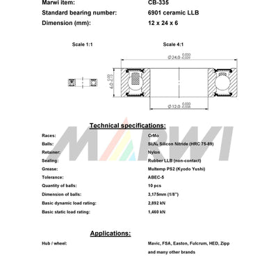 Union Kogellager CB-335 6901 LLB 12x24x6 ceramic