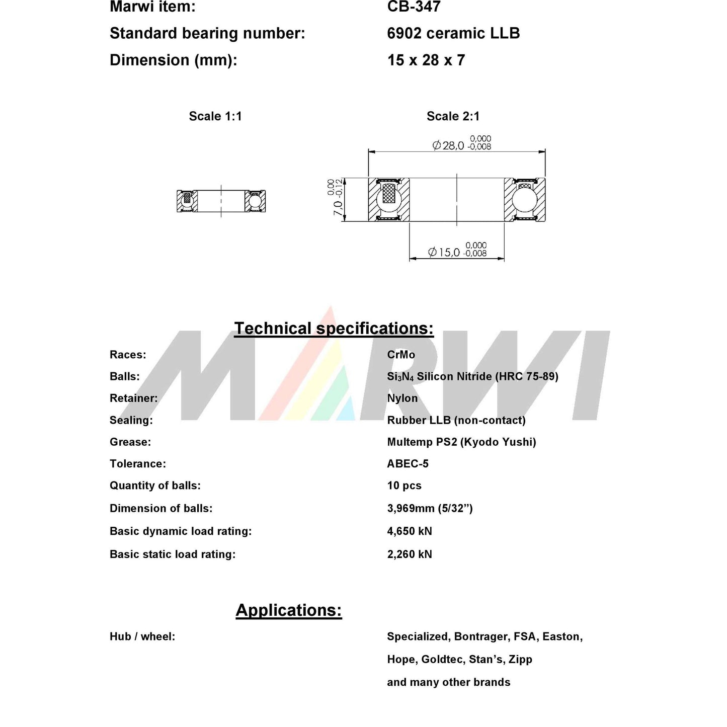 Union Kogellager CB-347 6902 LLB 15x28x7 Ceramica