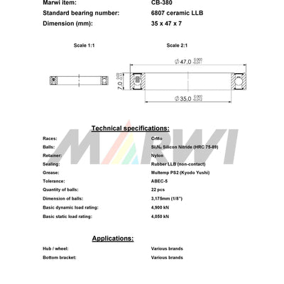 Union Kogellager CB-380 6807 LLB 35x47x7 Ceramico