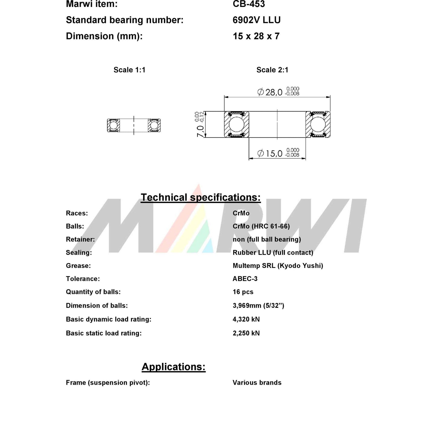 Union Kogellager Max CB-453 6902V LLU 15X28X7