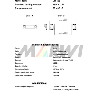 Union kogellager ball bearing cb-465 20x32x7
