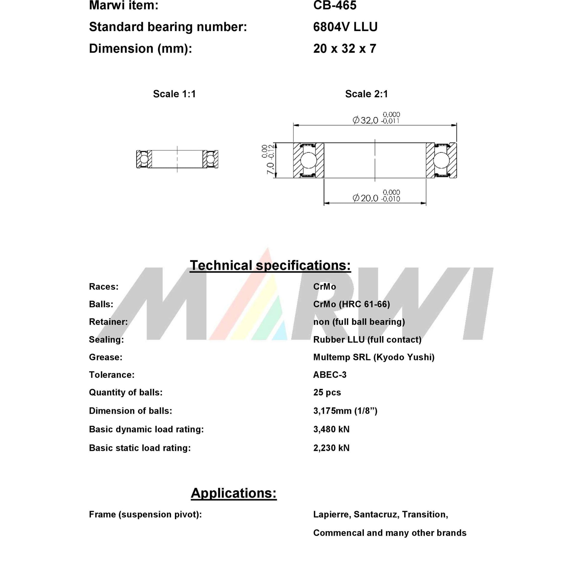 Union Kogellager Max CB-465 6804V LLU 20x32x7