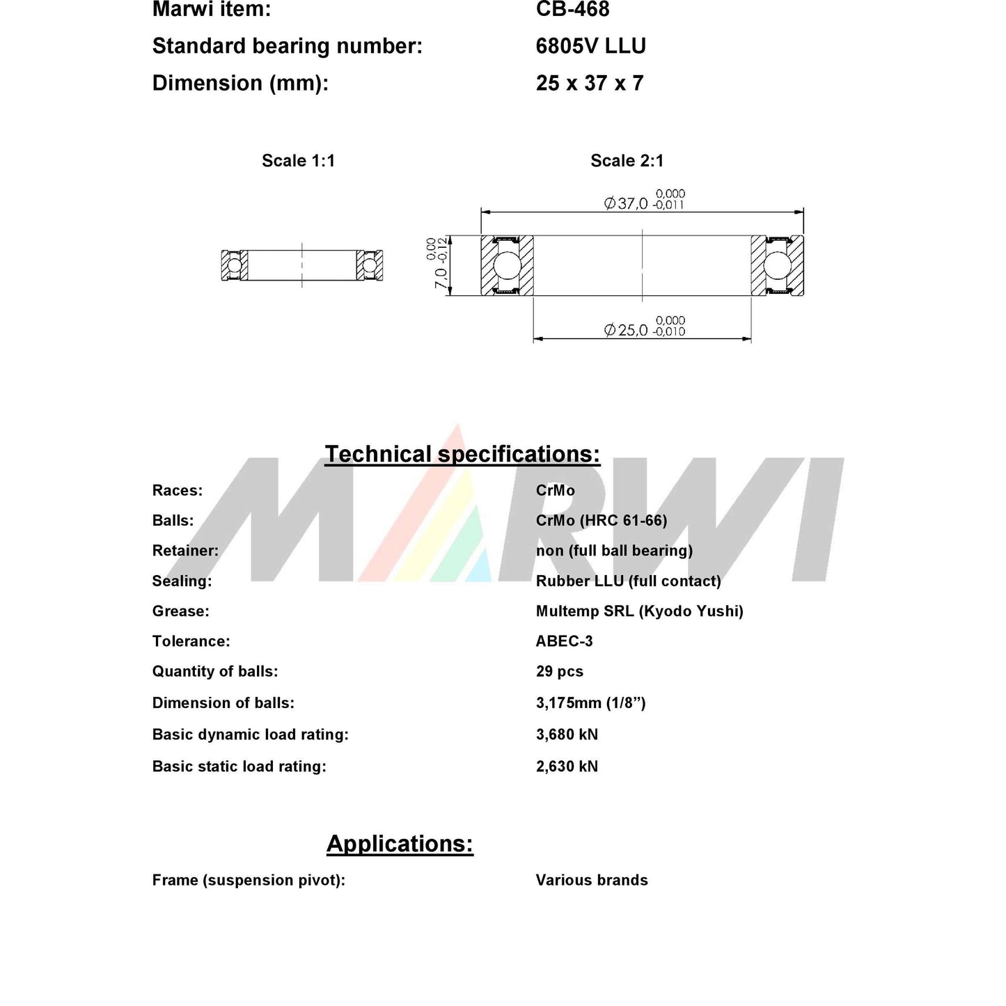 Union Kogellager Max CB-468 6805V LLU 25x37x7