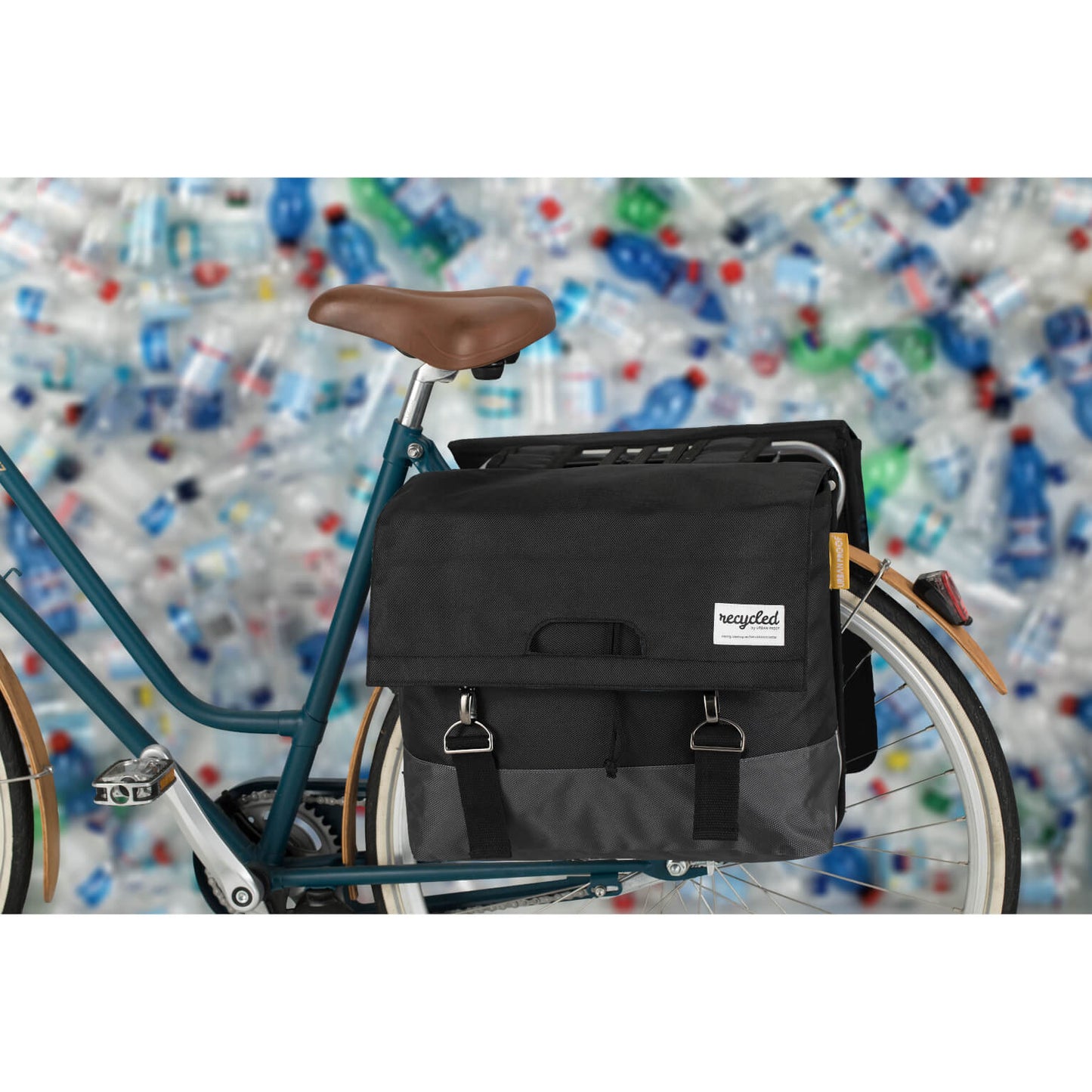 Bolsa de doble bicicleta a prueba urbana 55L Gris negro - RPET reciclado