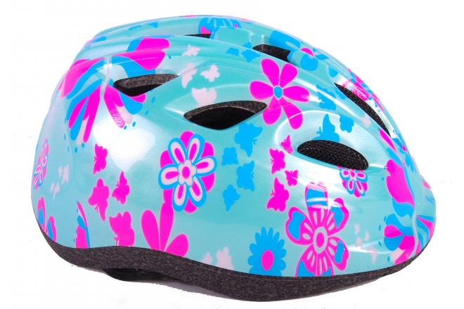 Casco de bicicleta para niños Volare XS Blue Pink Flowers 47-51 cm Modelo extra pequeño