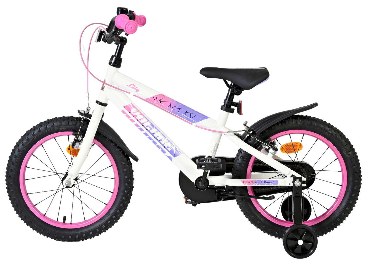 Bicicletta per bambini Volare Lily - ragazze - 16 pollici - bianco rosa viola - due freni a mano