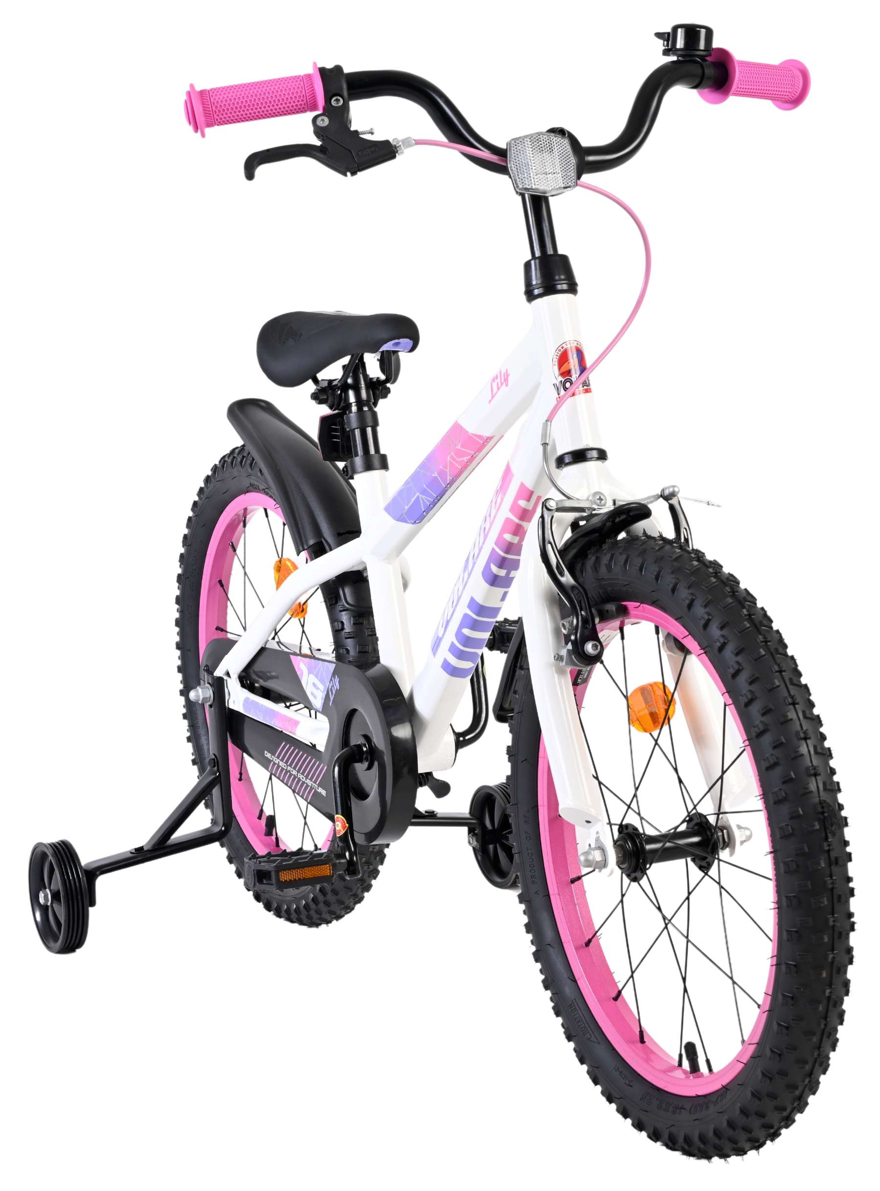 Volare lily kinderfiets - meisjes - 18 inch - wit roze paars - twee handremmen