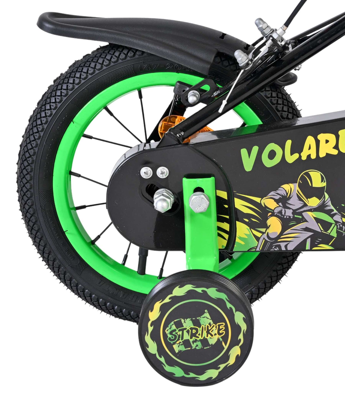 Bicicletta per bambini Volare Strike - ragazzi - 12 pollici - nero verde - due freni a mano
