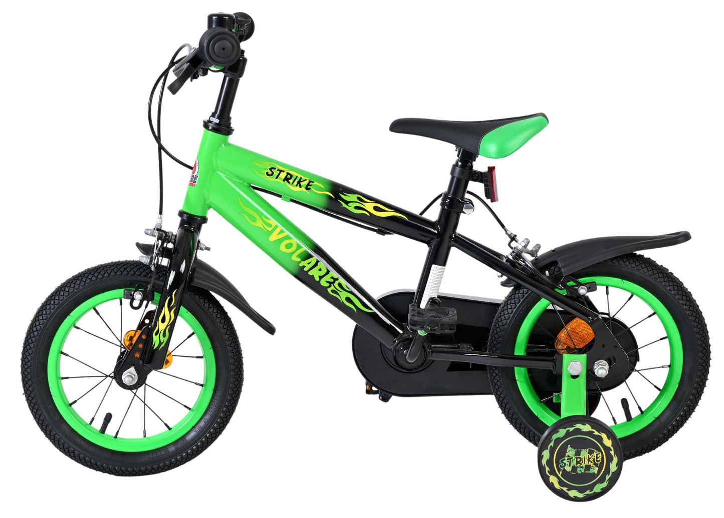 Bicicletta per bambini Volare Strike - ragazzi - 12 pollici - nero verde - due freni a mano