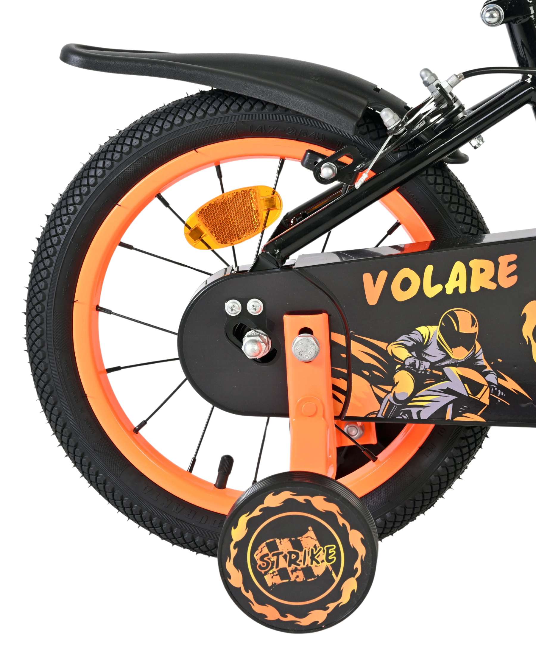 Volare strike kinderfiets - jongens - 14 inch - zwart oranje - twee handremmen