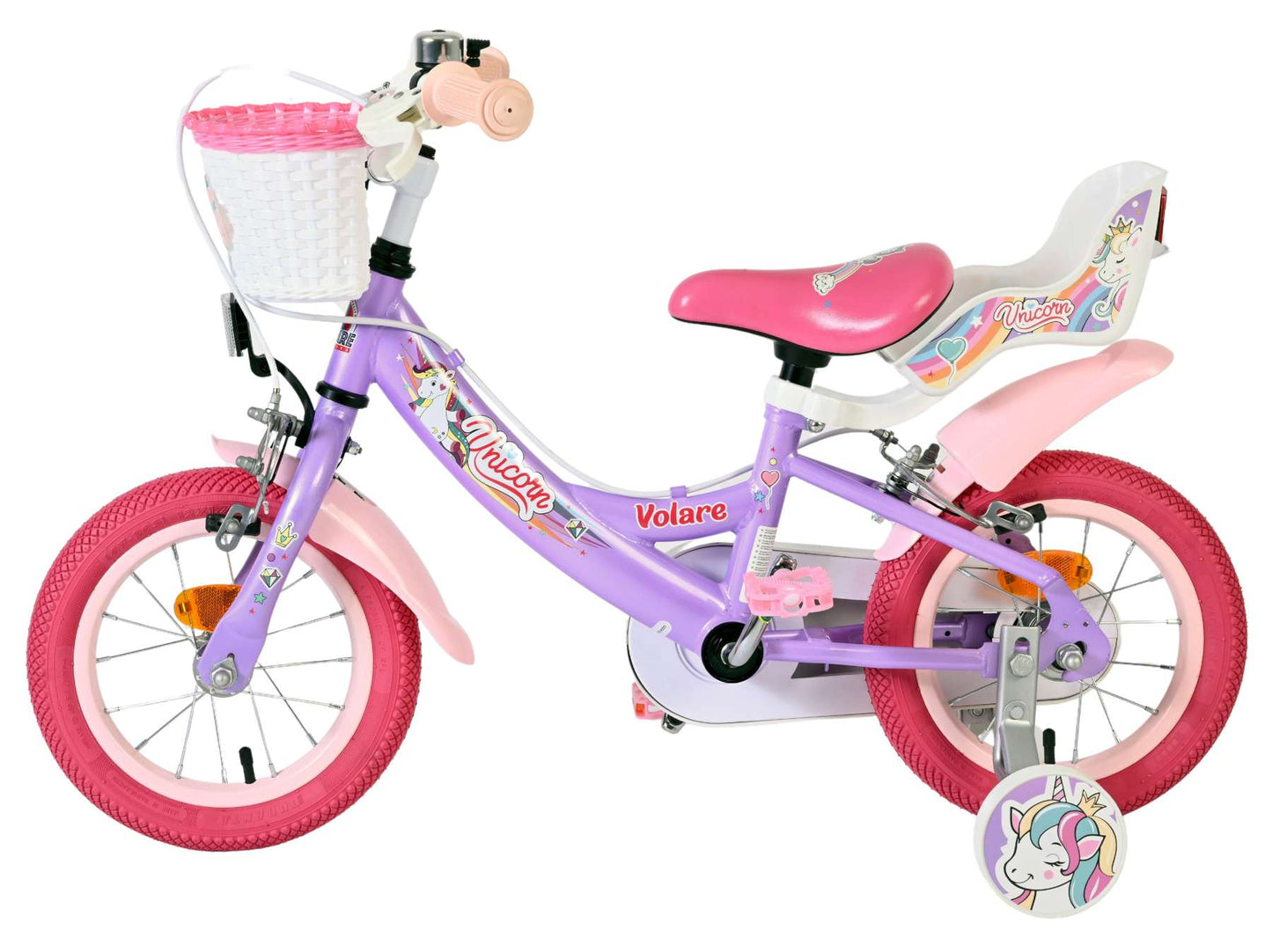 Volare unicorn kinderfiets - meisjes - 12 inch - paars - twee handremmen