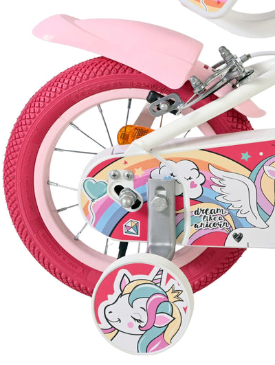Bicicleta infantil Volare Unicorn - niña - 12 pulgadas - blanca - dos frenos de mano