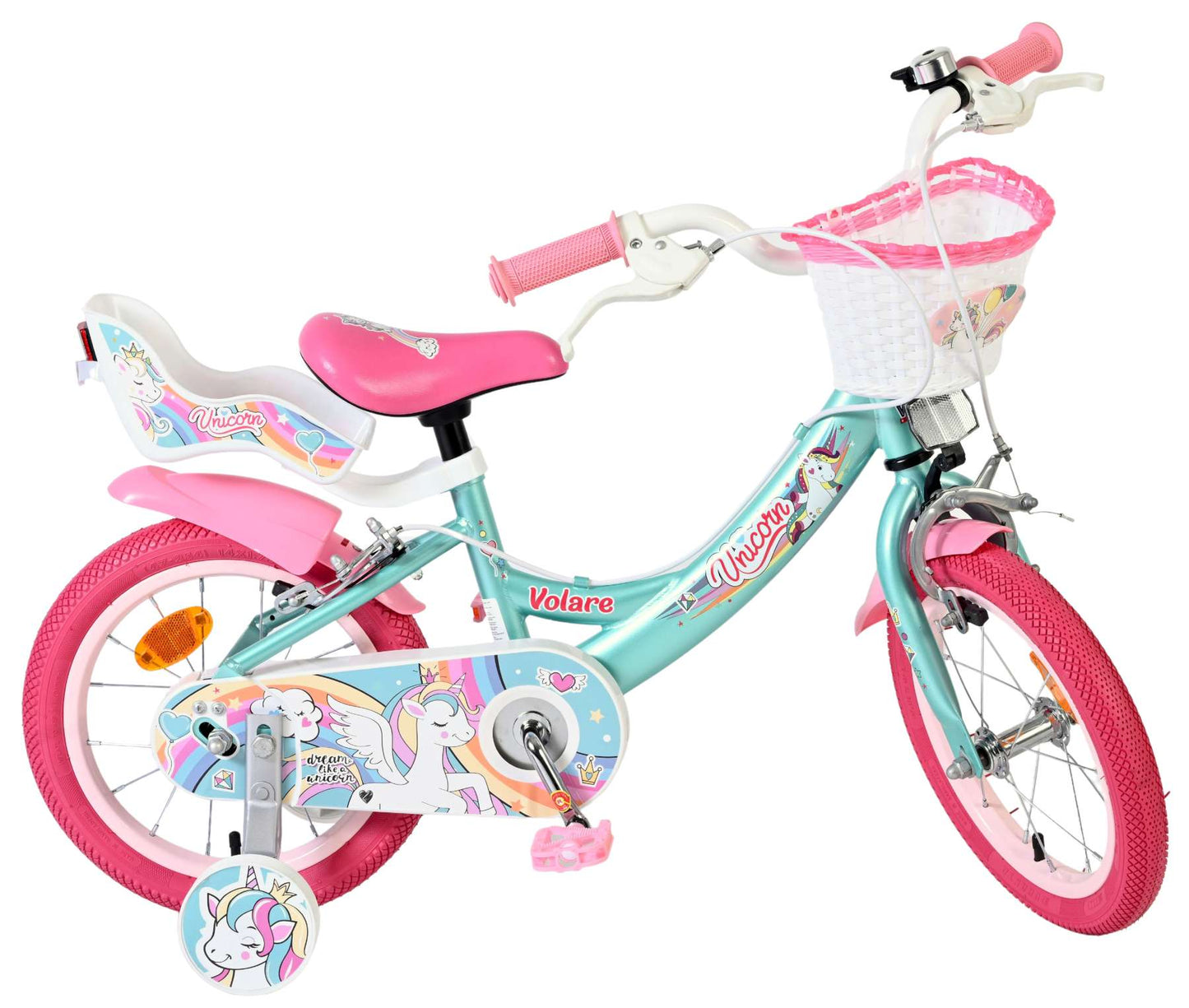 Bicicletta per bambini Volare Unicorn - ragazze - 14 pollici - verde - due freni a mano