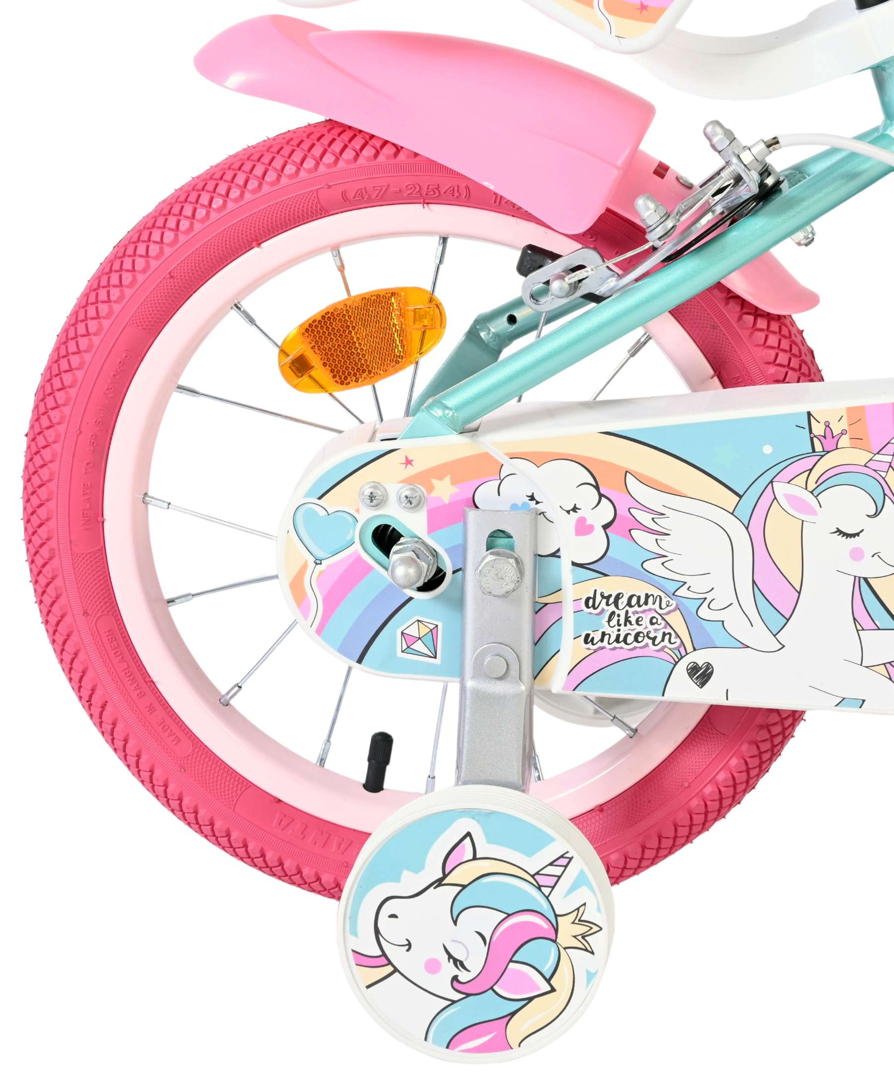 Bicicleta infantil Volare Unicorn - niña - 14 pulgadas - verde - dos frenos de mano